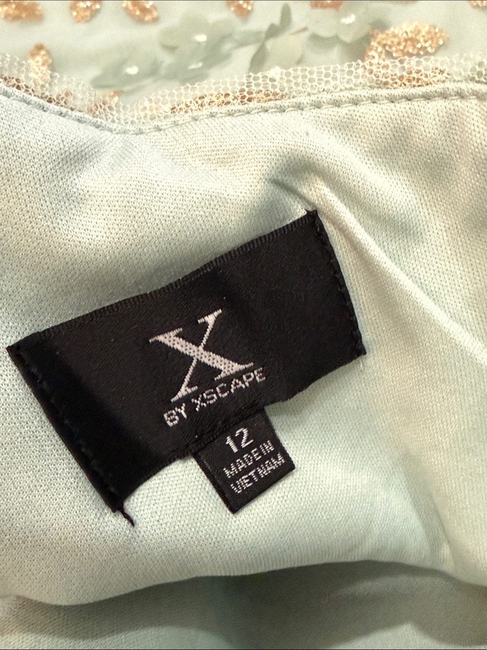 NWT X by Xscape $189 MSRP One-Shoulder Mint Blue Floral Lace Evening Gown Sz 12 - Picture 8 of 9